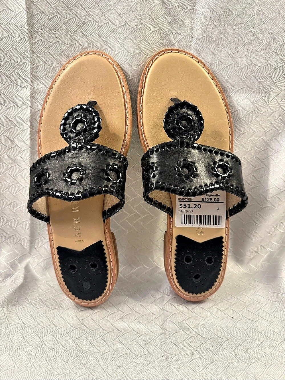 Jack Rogers Jacks Flat Sandal Black & Tan Thong Sandals US 6.5 M